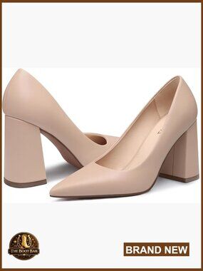 Women's Chunky Heel Pumps - Pointed Toe Block Heels, Dress Shoes